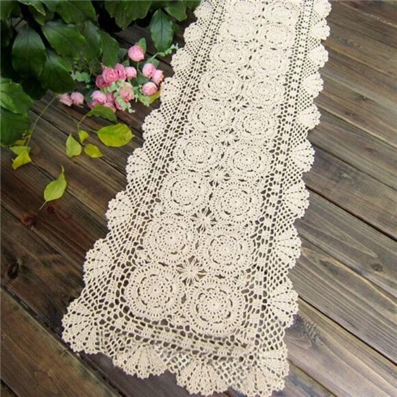 Cotton Handmade Crochet Lace Table Runner Rectangle Coffee Table Dresser Decor - Picture 2 of 7
